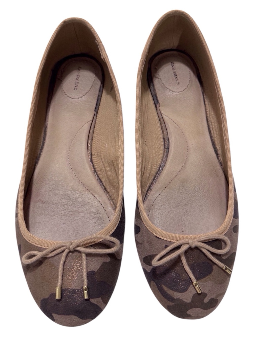 Lands' End Glistening Camo-Look Ballet Flats Metallic Sheen Size 9